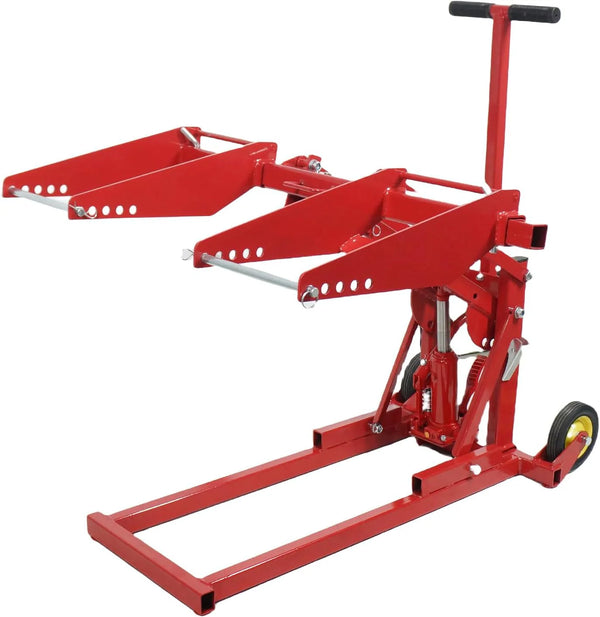2025 Garvee Hydraulic Lawn Mower Lift Jack, 550 Lb Capacity, Heavy Duty Steel Tractor Lift with Adjustable Wheel Span, Up to 23" Lifting Height for Zero Turn, Riding Mowers, Lawn Tractors, Red