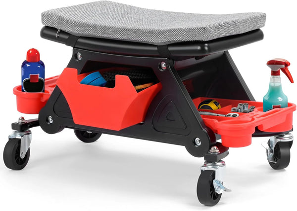 2025 Mechanic Stool, 300 LBS Garage Stool on Wheels, Heavy Duty Rolling Mechanics Seat, Rolling Stools Seat with Wheels for Automotive Auto Repair, Shop