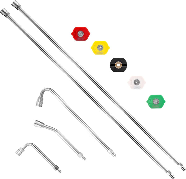 2025 Pressure Washer Extension Wand - 120" Upgrade Power Washer Lance - Pressure Washer Accessories with 5 Nozzle Tips - 30¡ã/90¡ã/120¡ã Curved Rod, 1/4" Quick Connect