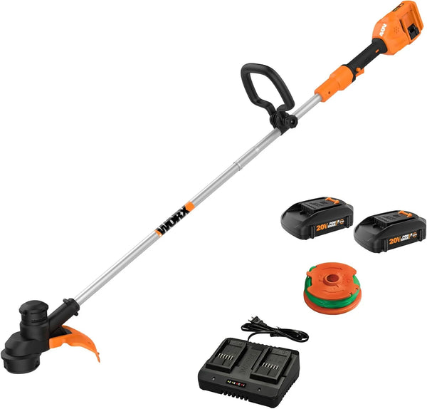 2025 Worx WG183 40V 13" Cordless String Trimmer (Batteries & Charger Included), Black and Orange