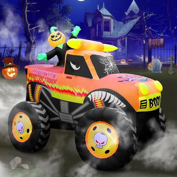 2025 8FT Halloween Inflatable Pumpkin Monster Truck, Inflatable Vehicle Yard Decorations Built-in 8 LED for Halloween Inflatables Outdoor Decoration Home Party Supplies Lawn Halloween Decor