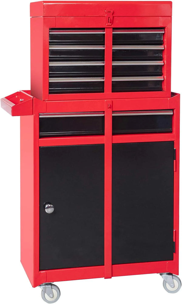 2025 Torin ATBT1204B-RB Rolling Garage Workshop Organizer: Detachable 4 Drawer Tool Chest with Large Storage Cabinet and Adjustable Shelf, 10.98" D x 20.31" W x 40.4" H, Red/Black