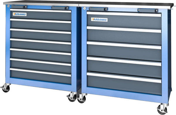 2025 Combination Tool Cabinet and Chest - 7+5 Drawer Tool Chest for Connected Use, Rolling with 360 Brake Wheels and Padded Feet, Blue