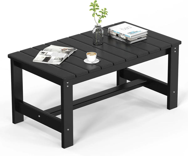 2025 Outdoor Coffee Table, HDPE Patio Coffee Table for Outside, All-Weather Rectangle Coffee Table for Deck, Garden, Balcony, Porch, Indoor & Outdoor Use, Black