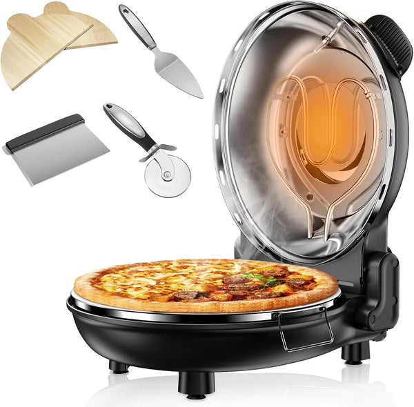 2025 Upgrade Pizza Oven, Indoor Pizza Ovens Heats Up to 800˚F, 1200W Electric Pizza Oven, 12 Inch Pizza Maker with Viewing Window, Temperatures Control and Timer for Indoor and Outdoor Use