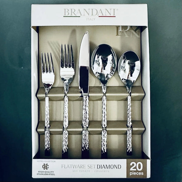 2025 20  Stainless Flatware Diamond Set 4 place Settings New Italy