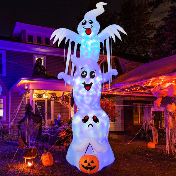 2025 9.8 FT High Halloween Inflatable Overlap Ghost Outdoor Decorations Blow Up Yard with Built-in LEDs for Garden Lawn Indoor Party Decor (Three Ghosts)