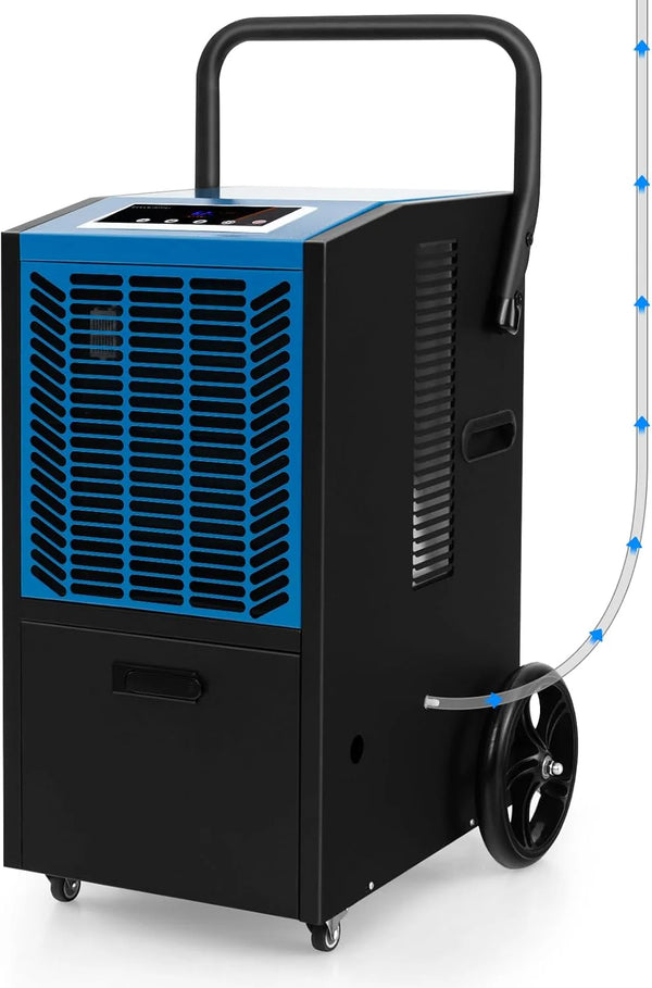 2025 163 Pints Commercial Dehumidifier w/Pump & Drain Hose, Industrial Heavy Duty Portable Dehumidifier for Large Spaces, Basement, Warehouse, Water Damage Restoration, Up to 4500 Sq.Ft (Blue)