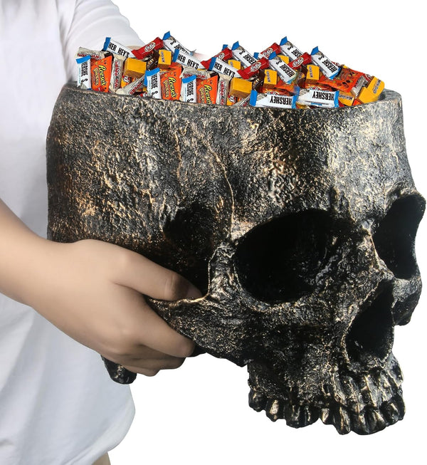 2025 7lb Capacity Extra Large Halloween Skull Candy Dish - Deep Skull Head Halloween Candy Bowl Holder Artificial Resin Skulls Decor Indoor Outdoor Table Centerpieces Flower Pot Plant Office Pen Holder