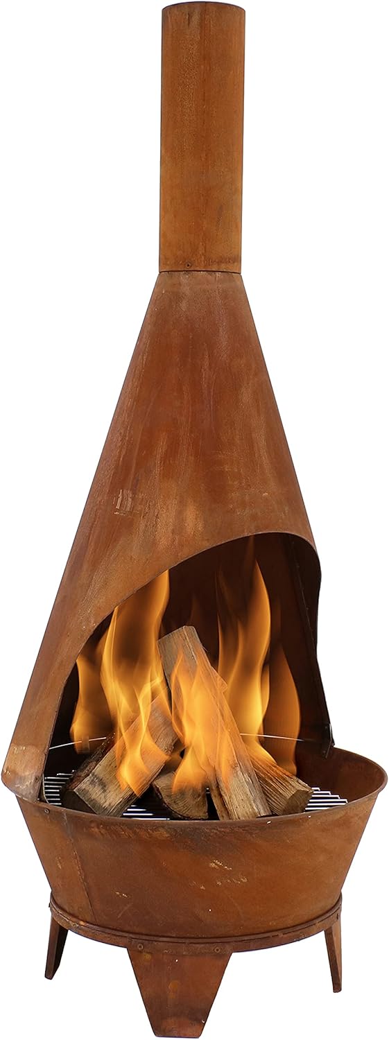 2025 Sunnydaze 6-Foot Large Chiminea Outdoor Fireplace - Outdoor Chiminea with Wood Grate - Wood-Burning Fire Pit - Rustic