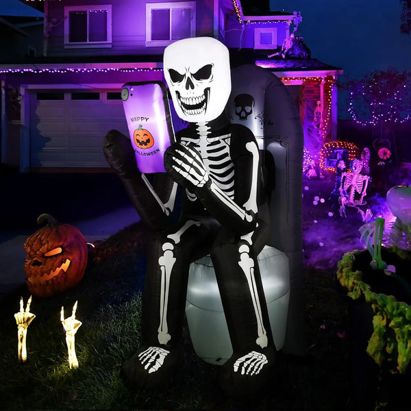 2025 6.1 FT Halloween Inflatable Outdoor Decoration Skeleton & Tombstone Halloween Inflatable Blow Up Yard Decorations with LEDs for Halloween Holiday Party Outdoor Garden Yard Lawn Indoor Decor