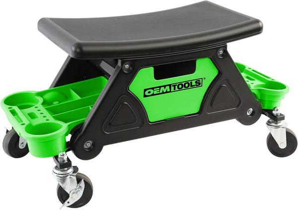 2025 24986 Heavy-Duty Rolling Workbench and Creeper Seat, Mechanics Stool with Wheels, Creepers, Shop Stools with Wheels, Automotive, Green and Black 300 LB Capacity