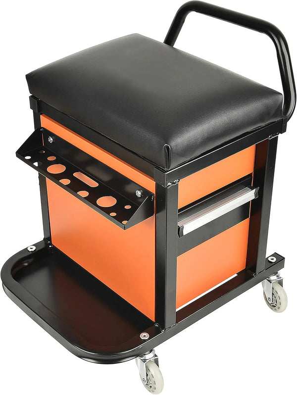 2025 Eisen Rolling Tool Box with Seat, Mechanics Seat with Storage Drawers and 2-1/2" Swivel Casters, 300 lb. Capacity
