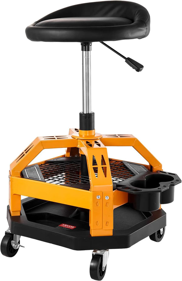 2025 Garage Stool, Rolling Mechanic Stool with Dual Storage Trays, Pneumatic Height 23.6¨C29.5 in, Soft Waterproof Cushion, 360¡ã Swivel Casters for Garage, Shop & Auto Repair