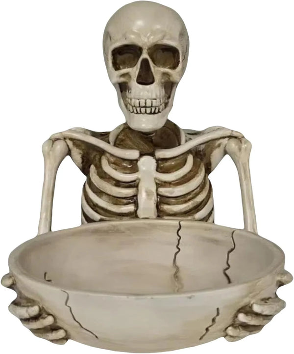 2025 Halloween Skeleton Candy Bowl, Decorative Serving Tray with Bone Handles, 6.7 inch