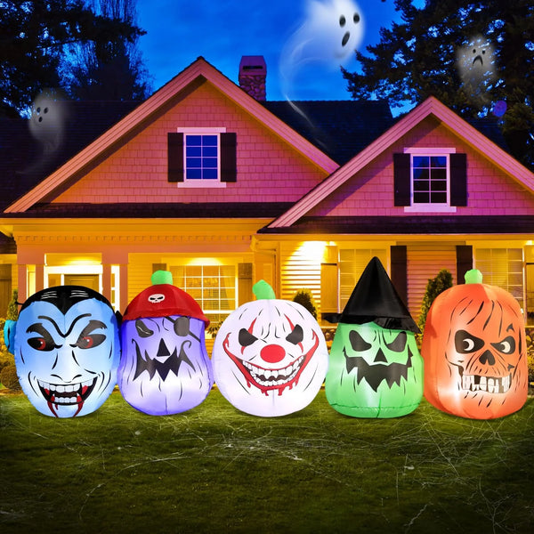 2025 DomKom Halloween Inflatable Blow Up Decorations, 8FT Vampire Pirate Clown Witch and Spooky Pumpkin Giant Head, Built-in LEDs for Halloween Party, Garden, Lawn, Yard Décor