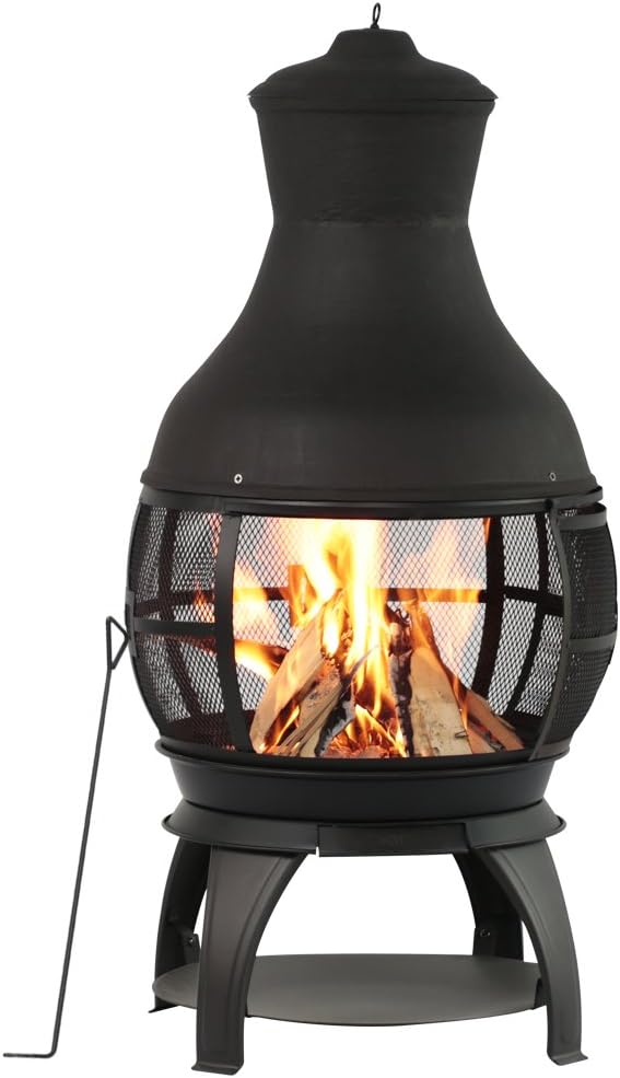 2025 Wood Burning Fire Pits Chimenea Outdoor Fireplace Wooden Firepit, Brown-Black