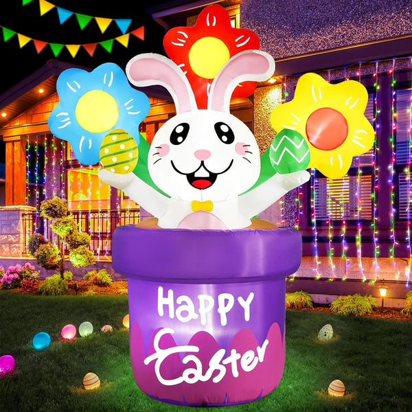 2025 Easter Inflatables Outdoor Decorations 5.5Ft Inflatable Easter Bunny Basket with