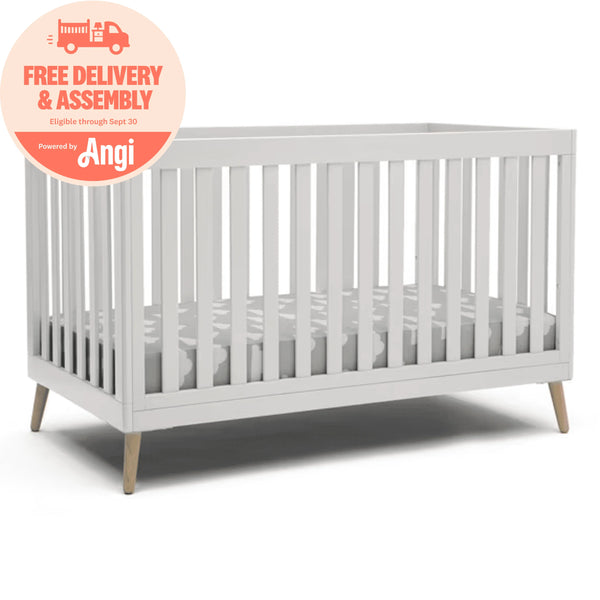 2025 Children Essex 4-in-1 Convertible Baby Crib, Bianca White/Natural Legs