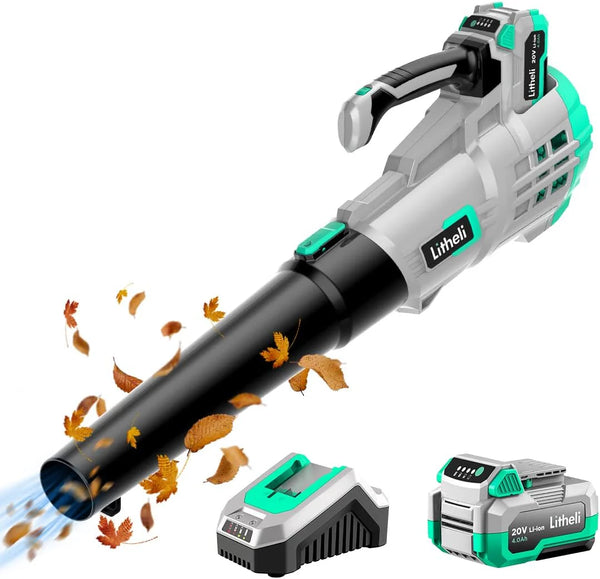 2025 Litheli 20V Cordless Leaf Blower 350 CFM 85 MPH, Variable Speeds Electric Leaf Blower Battery Powered for Blowing Leaves, Dust, Snow, 4.0 Ah Battery & Fast Charger Included