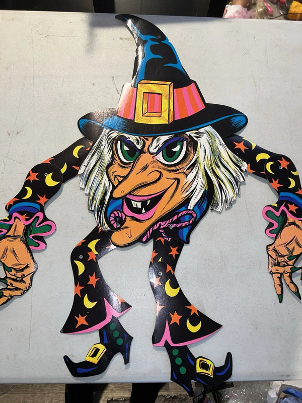 2025 Vintage BEISTLE 30â€?Halloween Disco WITCH Jointed Hinged Diecut Decoration
