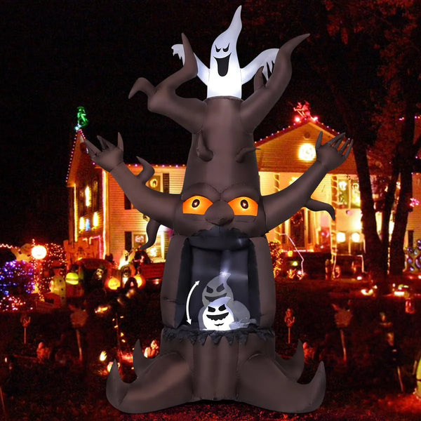 2025 9 FT Halloween Inflatable Animated Dead Tree Outdoor Decorations Blow Up Yard Scary Tree and White Ghost with Built-in LEDs for Outdoor Garden Lawn Party Decor (Tree Ghost)