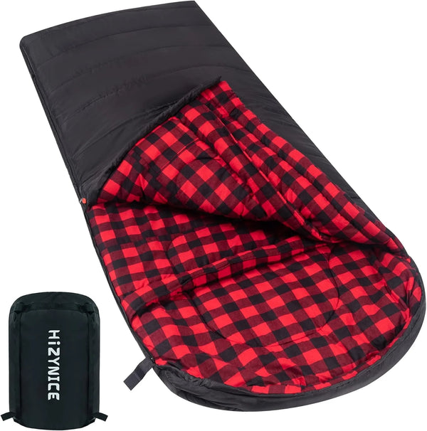 2025 Degree Sleeping Bag 100% Cotton Flannel XXL for Adults Big and Tall Cold Weather Winter Zero Degree Camping,Free Compression Sack