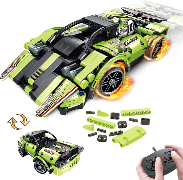 2025 Building Toys for Kids with 2-in-1 Remote Control Racer Snap Together Engineering Kits Early Learning Racecar Building Blocks - Best Gift for 6 7 8 9＋Year Old Boys and Girls