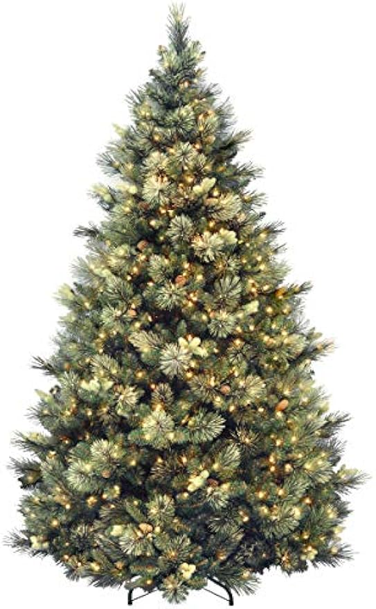2025 National Tree Company Carolina Pine 7.5 Foot Artificial Holiday Prelit Christmas Tree w/750 Clear Lights, Pinecones, 1399 Branch Tips and Metal Stand