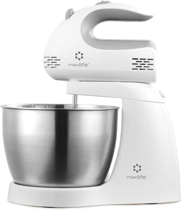 2025 Max Life 3.2 Quarts Stand Mixer - 5-Speed Electric Powerful Stand Mixer, White, with Stainless Steel Bowl, Dough Hooks, Beaters,