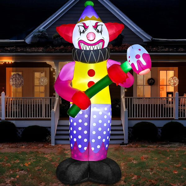 2025 Joiedomi 9 FT Tall Halloween Inflatables Outdoor Decoration, Blow Up Yard Decorations, Giant Inflatable Clown with Hammer with LEDs for Scary Halloween Decor