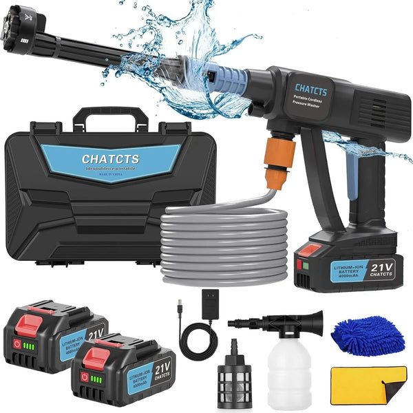 2025 Portable Cordless Pressure Washer, 980PSI Cordless Car Pressure Washer with 2 Batteries, 6 in 1 Nozzle, 5 Meter Hose, for Watering, Cleaning, Car Washing, Floor Washing