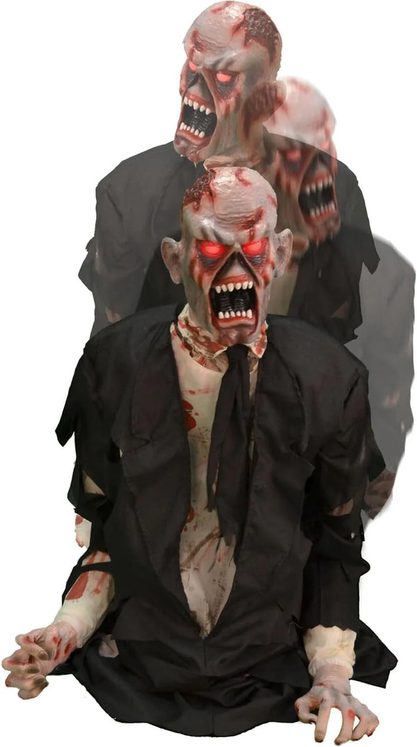 2025 Haunted Hill Farm Damien by Tekky, Battery-Operated, Motion and Sound Activated Animatronic Zombie with Sound Effects and Lights for Indoor or Covered Outdoor Creepy Halloween Decoration