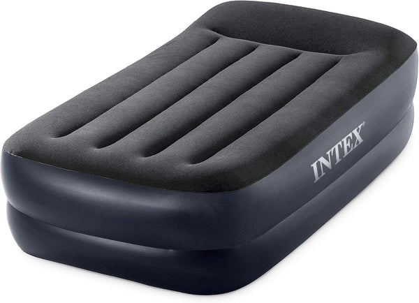 2025 Intex Raised Airbed Mattress with Built-in Pump, Dura-Beam Plus Pillow, Twin - Portable Inflatable Luxury Blow-Up Bed for Adults, Camping, Guests