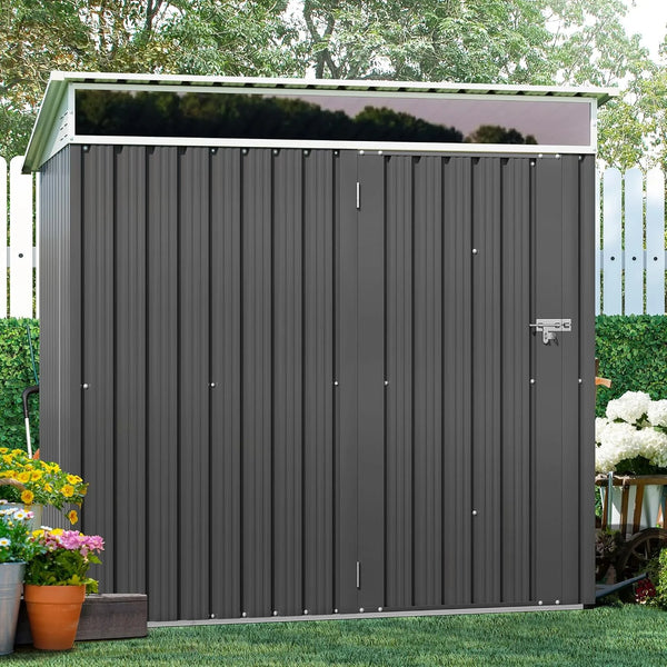 2025 Shintenchi 6x4 FT Outdoor Storage Shed with Window, Outdoor Waterproof Storage Shed Metal Garden Shed with Lockable Single Door, Weather Resistant Tool Storage House Shed for Garden,Backyard,Gray