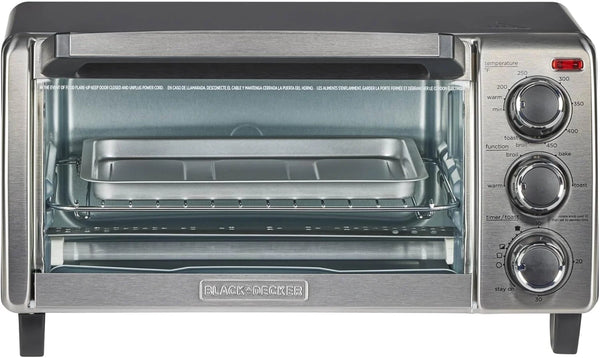 2025 BLACK+DECKER 4-Slice Convection Oven, Stainless Steel, Curved Interior Fits a 9 inch Pizza, TO1313SBD