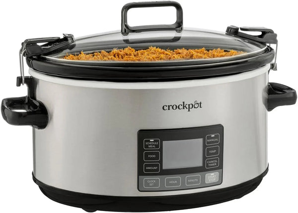 2025 Crock-Pot 7-Quart Slow Cooker, Portable Programmable with Timer, Locking Lid, Stainless Steel; an Essential Kitchen Appliance, Perfect for Families and Gatherings