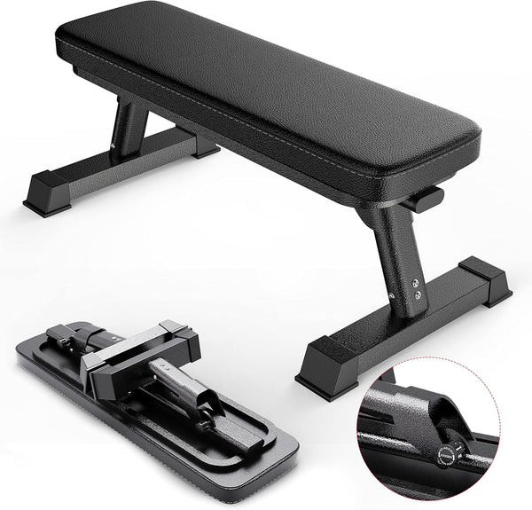 2025 Finer Form Gym Quality Foldable Flat Bench for Multi-Purpose Weight Training and Ab Exercises - Free PDF Workout Chart Included