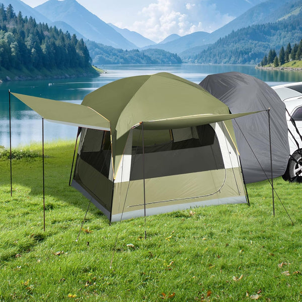 2025 SUV Tent for Camping with 2 Awnings, 4-6 Person Waterproof Car Truck Camping Tent with Thickened Poles, PU3000mm SUV Tailgate Van with Rainfly, Army Green