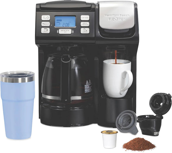 2025 Hamilton Beach FlexBrew Trio 2-Way Coffee Maker, Compatible with K-Cup Pods or Grounds, Combo, Single Serve & Full 12c Pot, Black - Fast Brewing (49902)