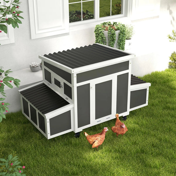 2025 Wooden Chicken Coop with Nesting Box for 6 Chickens, Dark Gray