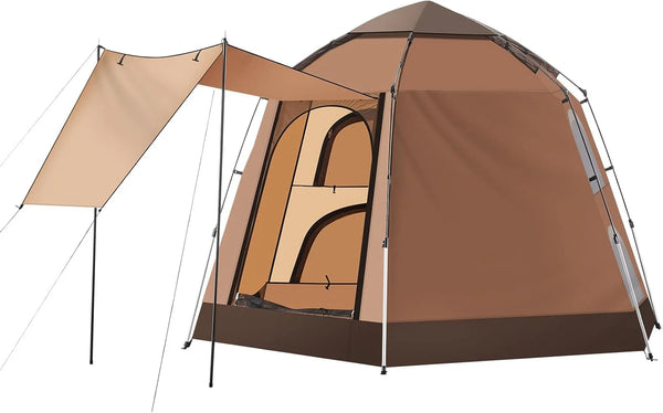 2025 TUKAILAI Instant Camping Tent, Hexagonal Design Automatic Dome Tent with 4 Mesh Windows and 1 Door, Easy Setup Pop Up Tent with Vestibule & Rainfly