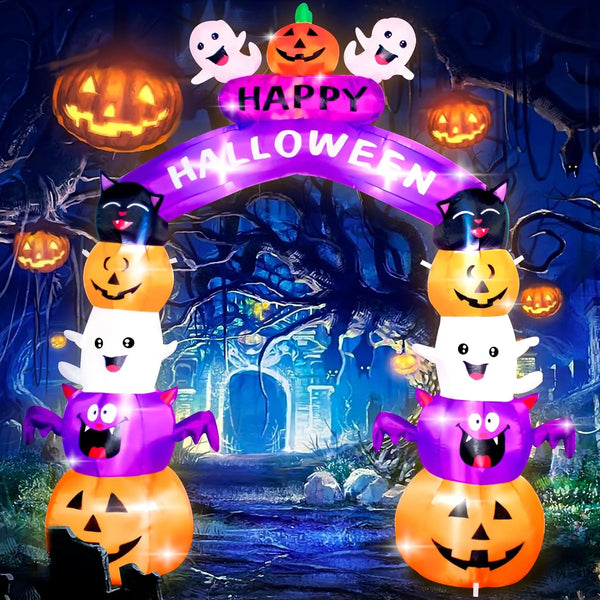 2025 8FT Halloween Stacked Pumpkin Arch Inflatable Decoration Pumpkin Archway Blow up Inflatable Decorationswith LED Lights Indoor Outdoor Yard Garden Holiday Display for Halloween Party