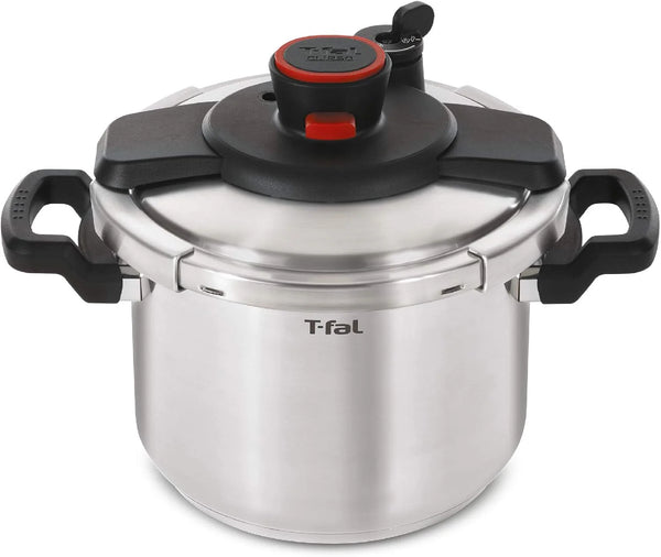 2025 T-fal Clipso Stainless Steel Pressure Cooker 8 Quart, Induction Compatible, Secure locking System, One Hand System, Fast Cooking, Recipe Book Included, Cookware, Pots and Pans, Dishwasher Safe, Silver