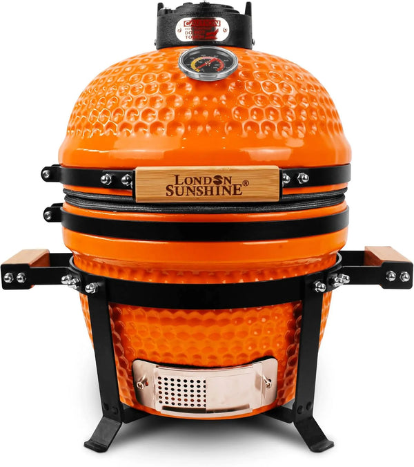 2025 Ceramic Charcoal BBQ Kamado Grill Smoker - Portable Tabletop Cadet Series -Orange