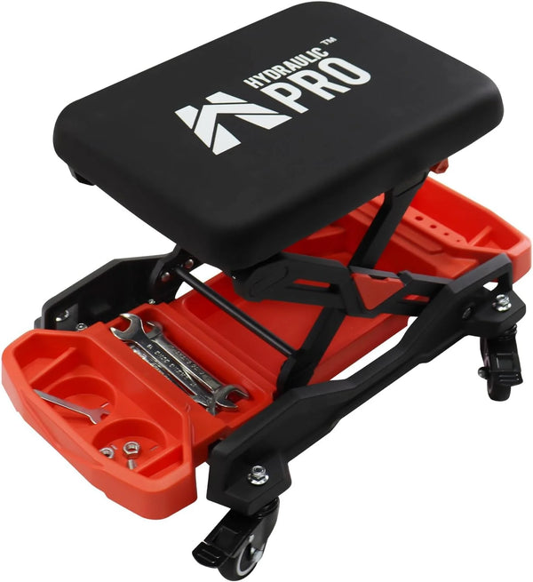 2025 Automotive Creeper Seat with Rolling Wheels, 300 LBS Capacity Mechanic Stool, Heavy Duty Garage Stool with Soft Padded Cushion and Tool Trays, Foldable Design for Easy Storage