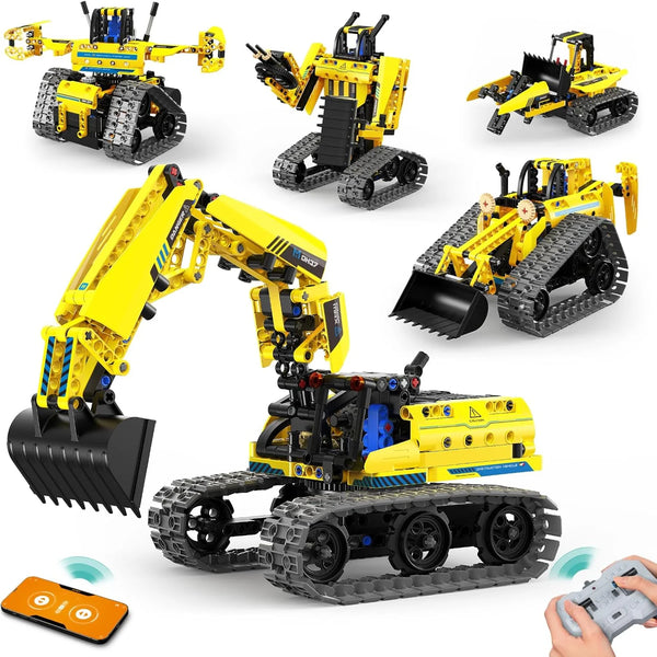 2025 5 in 1 Building Toys STEM Robotics Kit, 430 PCS Blocks RC Robot Erector Sets, APP & Remote Control Excavator Science Kits for Kids Age 6 7 8 9 10 11 12-14, DIY Educational Gift for Boys & Girls