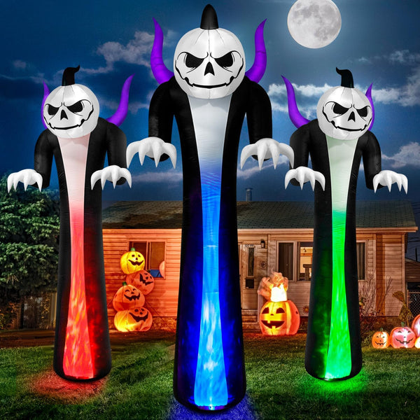 2025 12FT Halloween Inflatables Decoration Outdoor Giant Pumpkin Reaper Ghost Built-in 3-Colored Rotation Flame LED Halloween Blow Up Yard Decorations Spooky Outdoor Party Yard Lawn(1PCS)