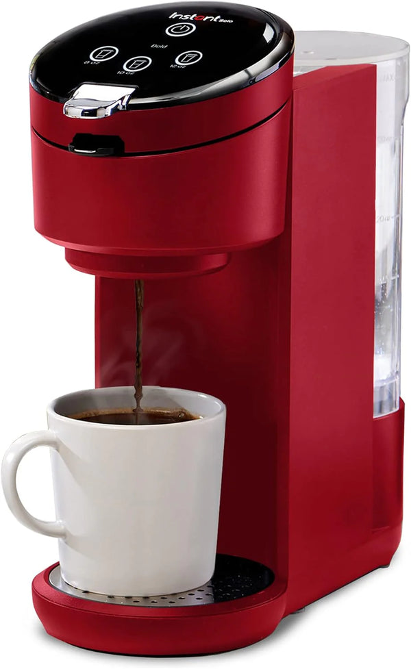 2025 Instant Solo Single Serve Coffee Maker, From the Makers of Pot, K-Cup Pod Compatible Brewer, Includes Reusable & Bold Setting, Brew 8 to 12oz., 40oz. Water Reservoir, Red
