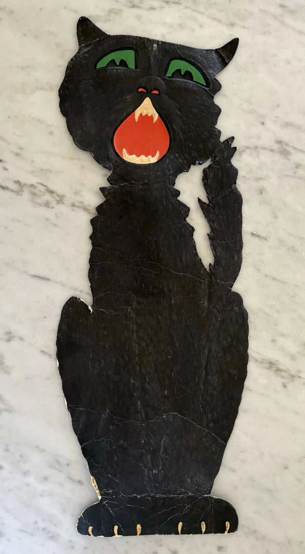 2025 Antique H.E. Luhrs Embossed Die-Cut Scaredy Cat Halloween Decor RARE